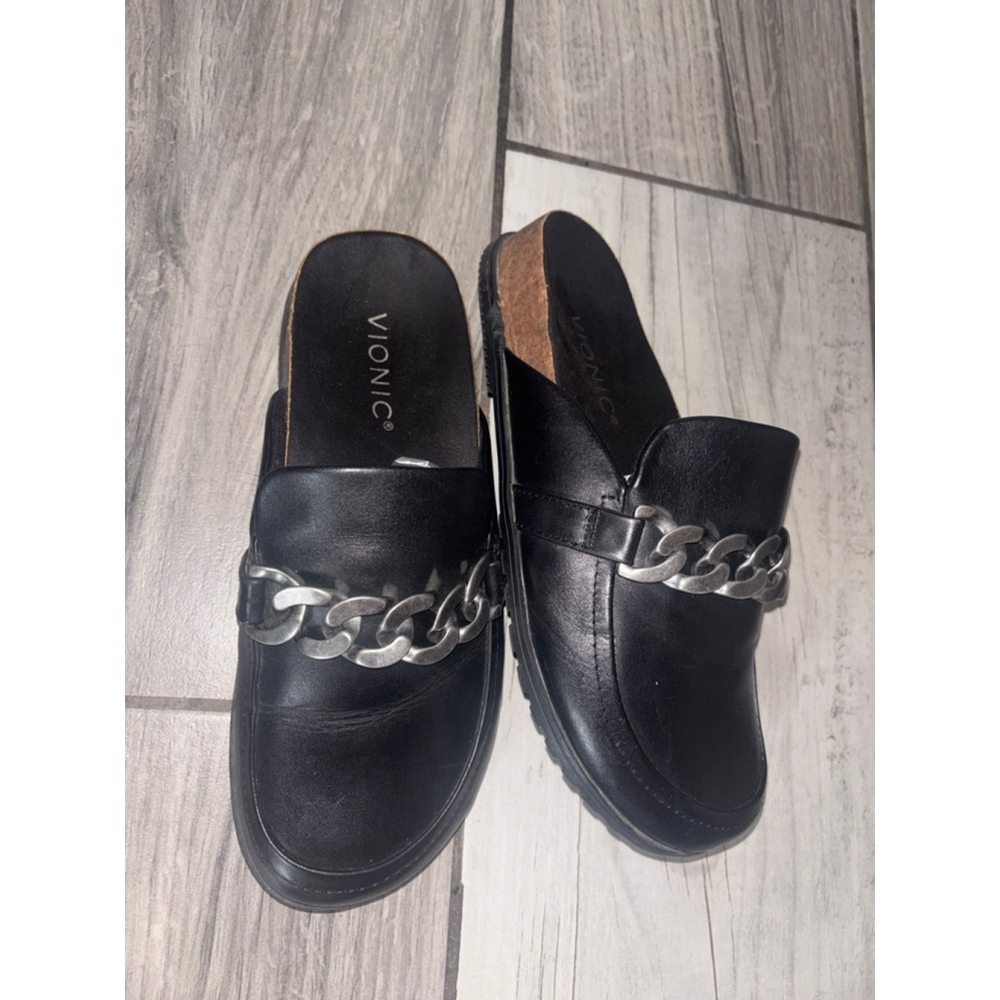 Vionic Boho Bikercore Cork Black Leather Mule Clog built Orthotic Comfort Size 6 - Picture 4 of 9